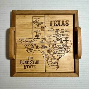 Texas State Puzzle Coasters 4 Piece Wood Serving Tray Lone Star Drinks Food Used